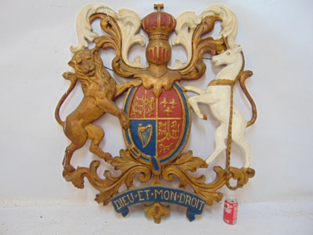 LARGE PAINTED PLASTER COAT OF ARMS,