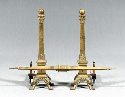 Large pair brass andirons: