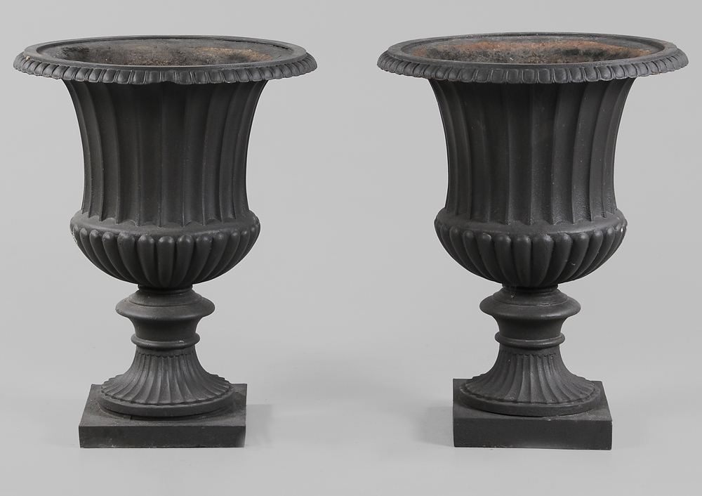 Large Pair Cast Iron Garden Urns