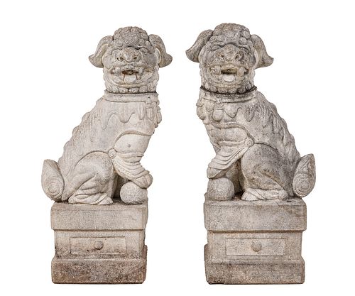 LARGE PAIR CAST STONE FOO DOGSLarge