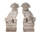 LARGE PAIR CAST STONE FOO DOGS