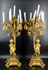LARGE PAIR GILT BRONZE FIGURAL
