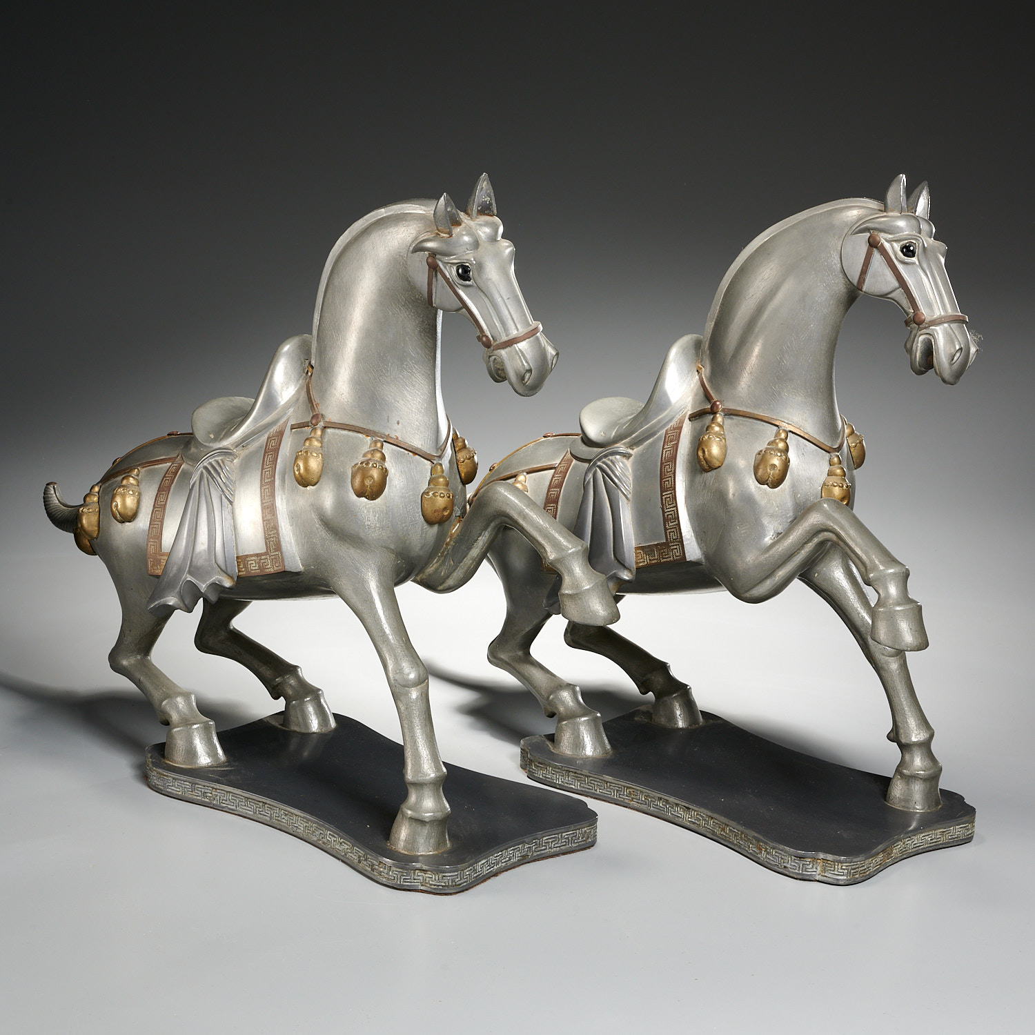 LARGE PAIR GUMP'S TANG STYLE PEWTER