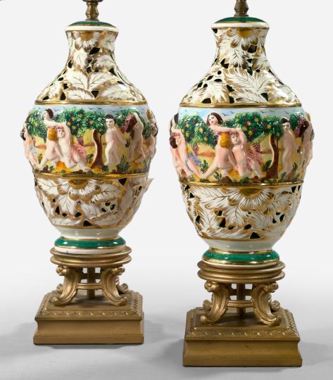 Large Pair of "Capodimonte" Pottery