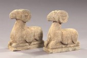 Large Pair of Carved Gray Ston
