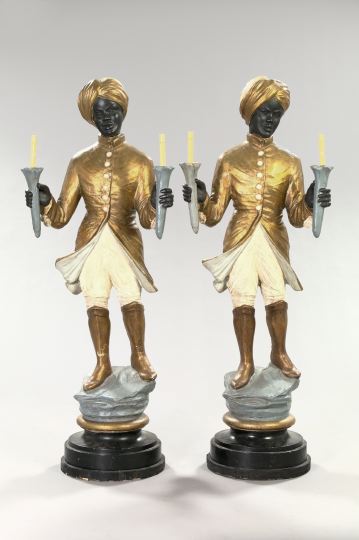 Large Pair of Polychromed and