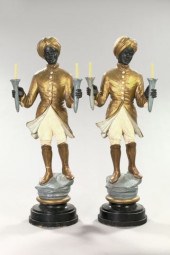 Large Pair of Polychromed and