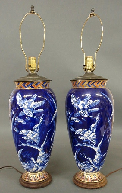 Large pair of porcelain table lamps