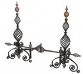 LARGE PAIR WROUGHT IRON AND BR
