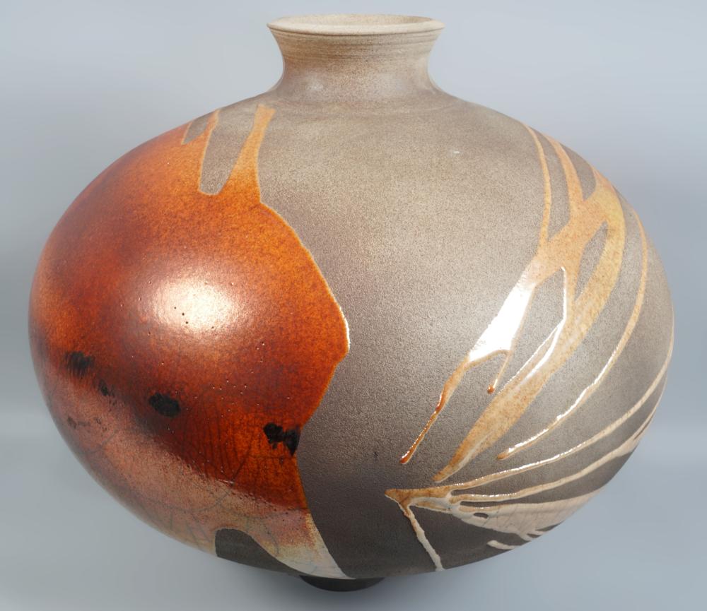 LARGE PARTIALLY GLAZED RAKU POTTERY