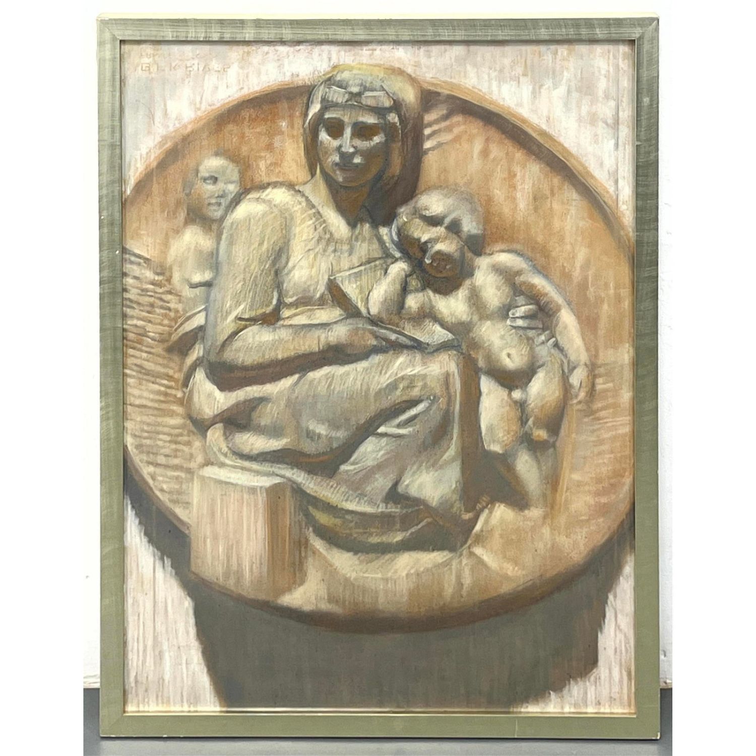 Large Pastel Drawing Tondo. Woman