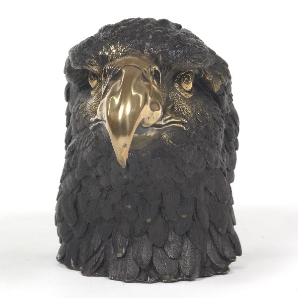 LARGE PATINATED BRASS EAGLE HEAD 9"