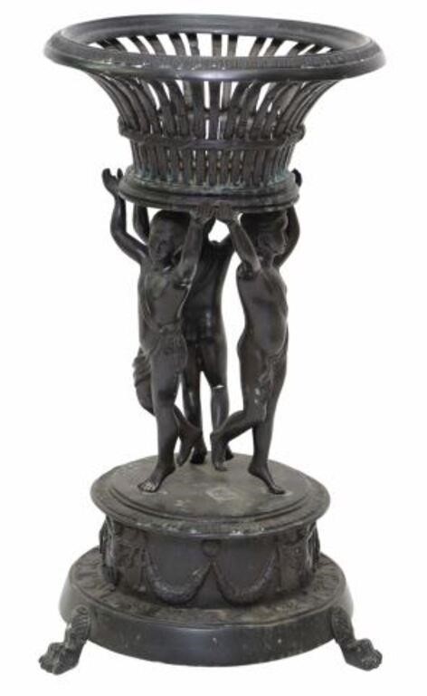 LARGE PATINATED BRONZE BASKET