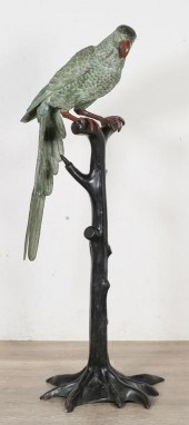 LARGE PATINATED BRONZE PARROT