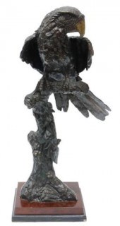 LARGE PATINATED BRONZE PARROT