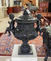 LARGE PATINATED BRONZE URNLARG