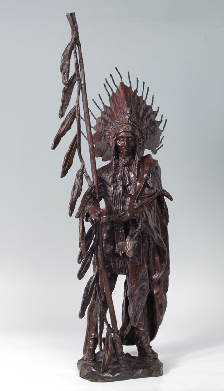 LARGE PATINATED INDIAN CHIEF BRONZE