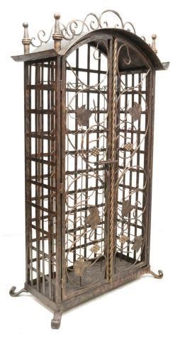 LARGE PATINATED IRON 63 BOTTLE WINE