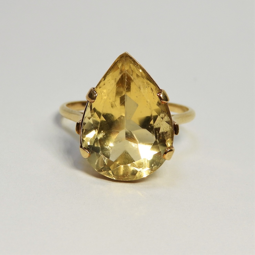 LARGE PEAR CITRINE & 14K GOLD