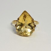 LARGE PEAR CITRINE & 14K GOLD