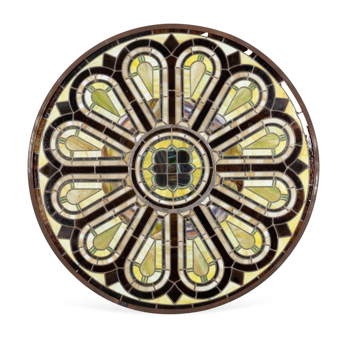 LARGE POLYCHROME STAINED GLASS ROSE