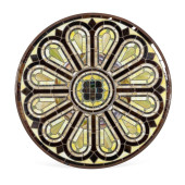 LARGE POLYCHROME STAINED GLASS