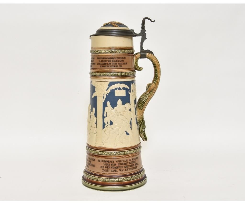 Large porcelain Mettlach stein