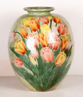 LARGE POTTERY VASE HAND PAINTE