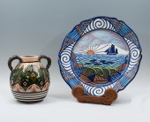 LARGE QUIMPER CHARGER & VASE: