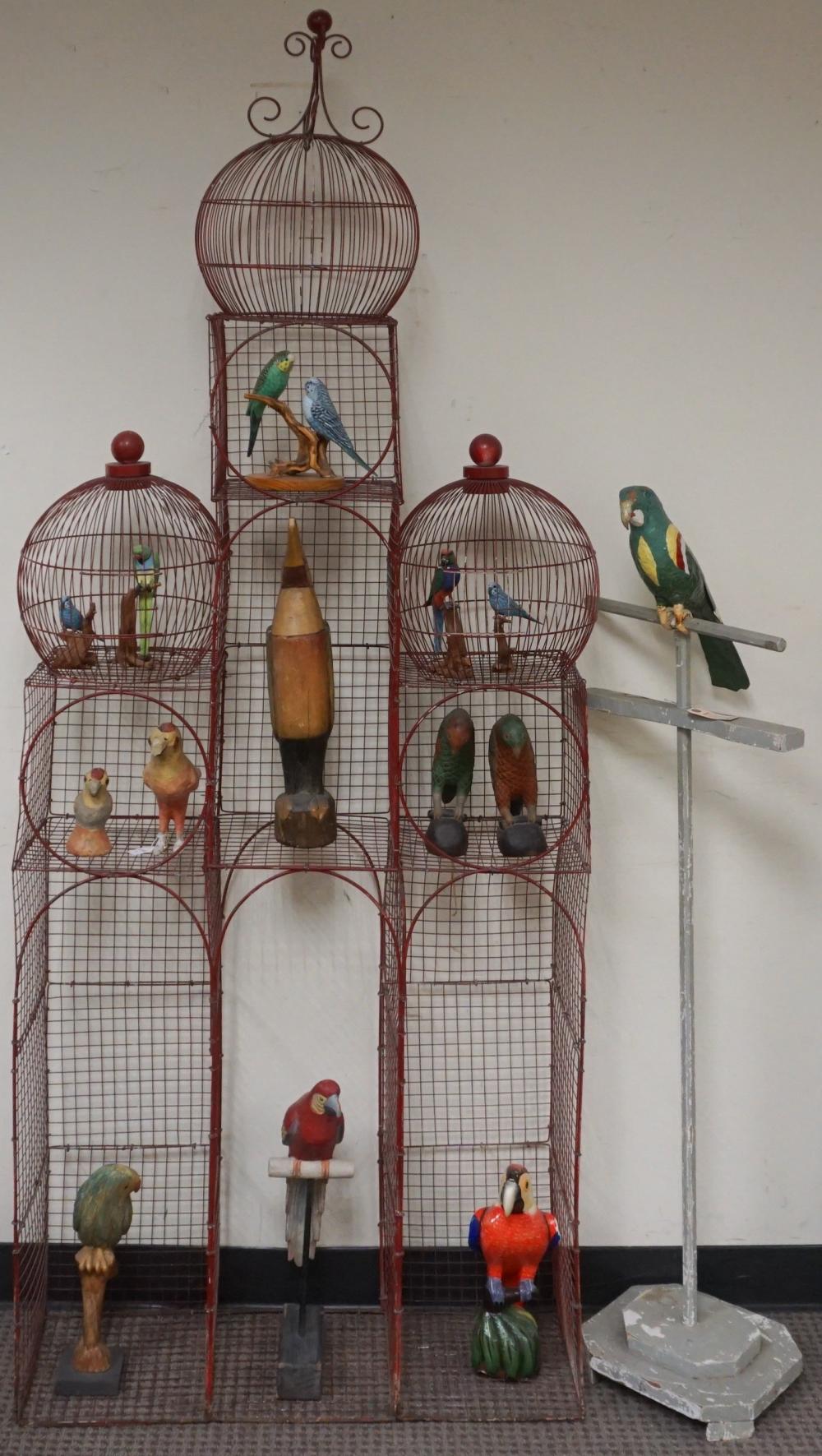 LARGE RED PAINTED WIRE MULTI-TIERED