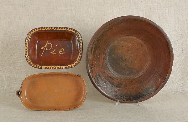 Large redware milk pan 19th c.