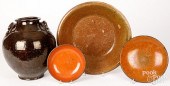 LARGE REDWARE MIXING BOWL, ETC