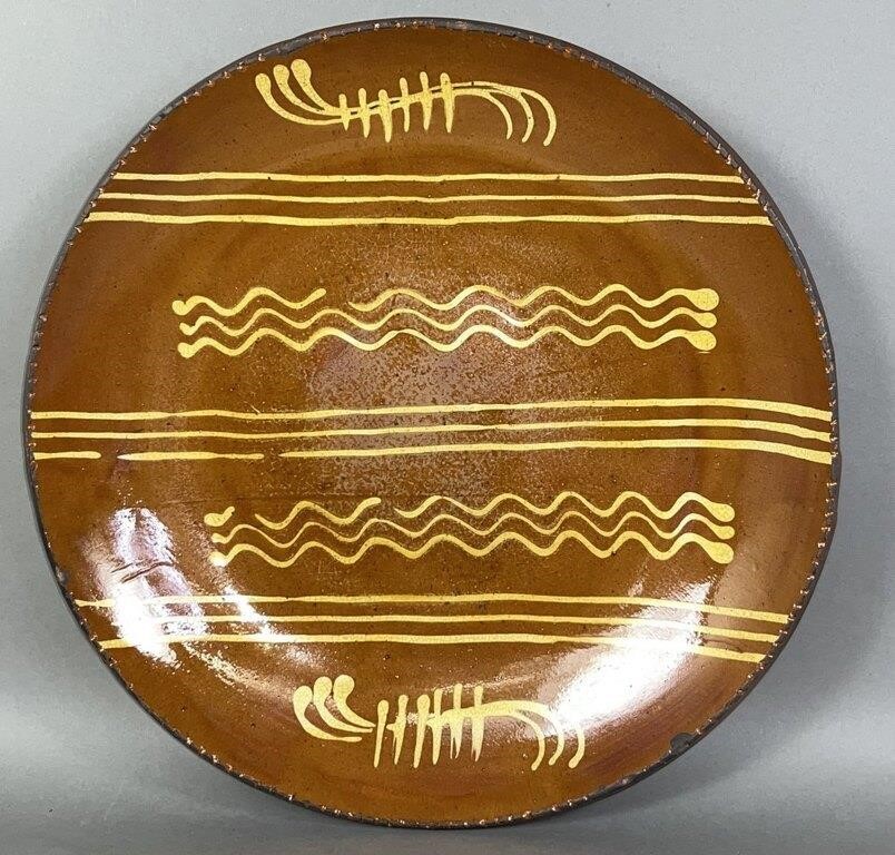 LARGE REDWARE SLIP DECORATED