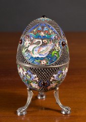 LARGE RUSSIAN ENAMELED SILVER
