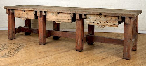 LARGE RUSTIC WOOD WORK TABLE