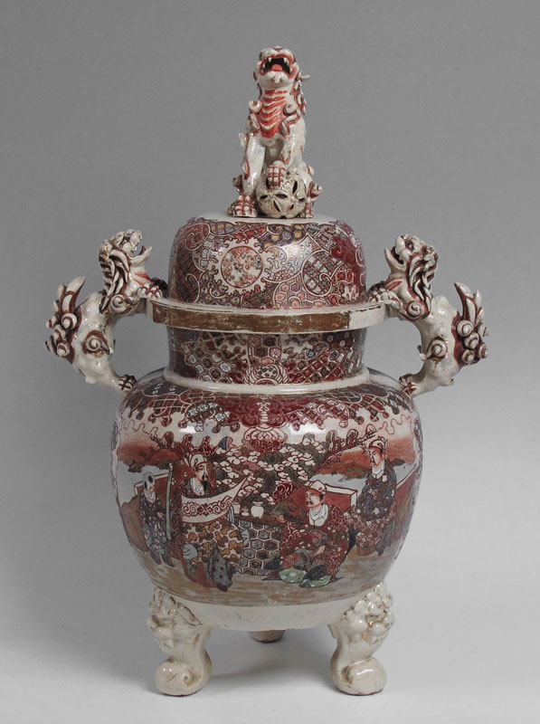 LARGE SATSUMA EARTHENWARE KORO: