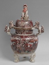 LARGE SATSUMA EARTHENWARE KORO