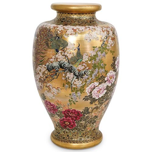 LARGE SATSUMA PORCELAIN PEACOCK