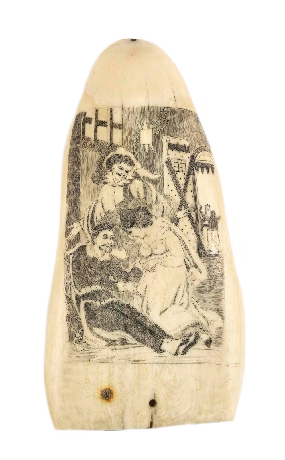 LARGE SCRIMSHAW WHALE'S TOOTH