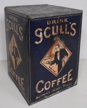 LARGE SCULL'S COFFEE TIN, H: 1