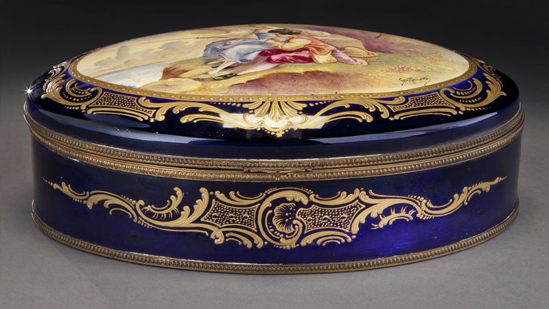 Large Sevres style porcelain box of