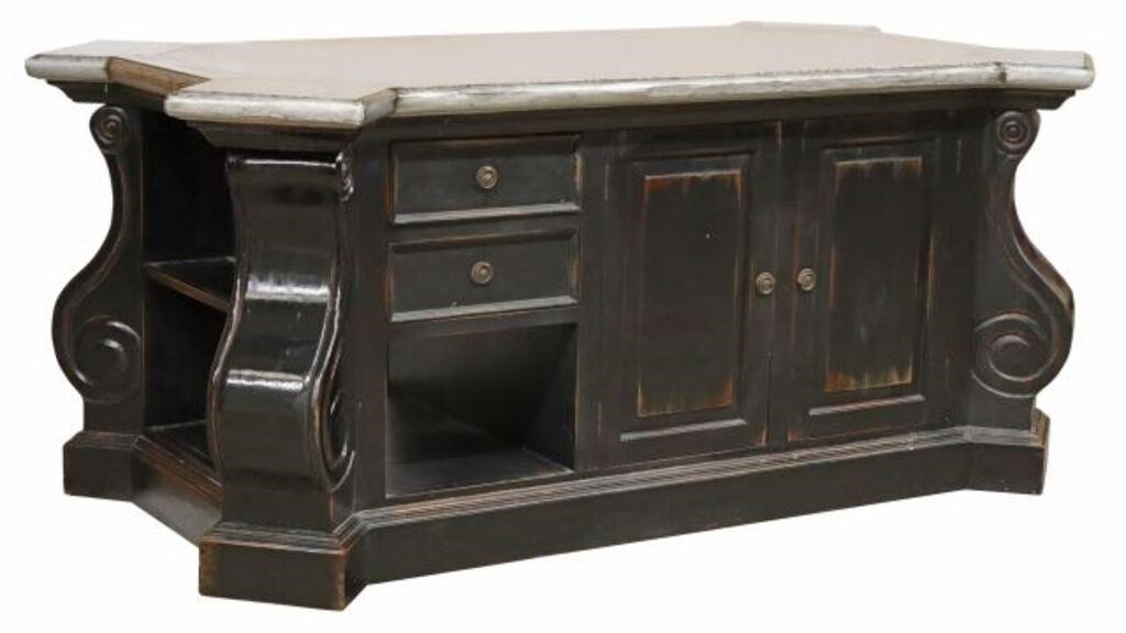 LARGE SHEET METAL TOP EBONIZED WOOD