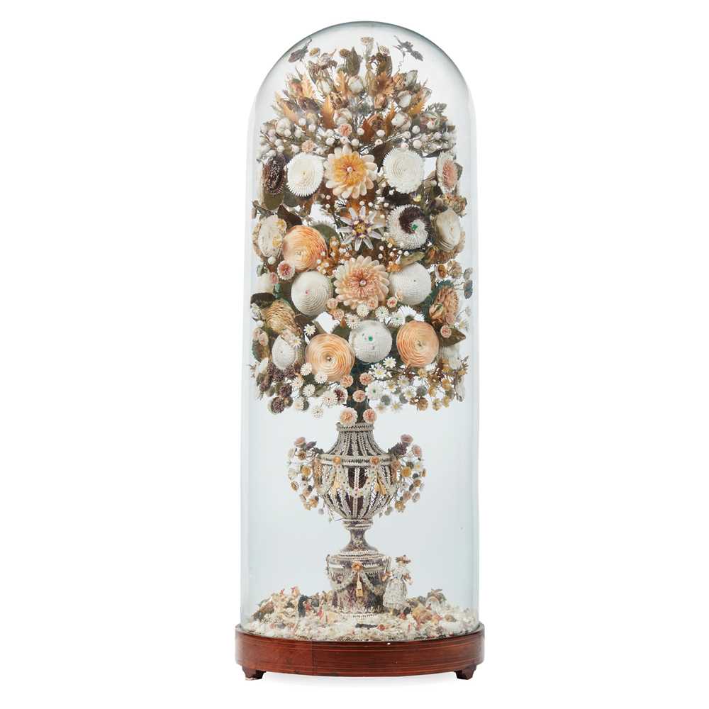 LARGE SHELL-WORK FLOWER DISPLAY AND