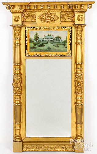 LARGE SHERATON GILTWOOD MIRROR,