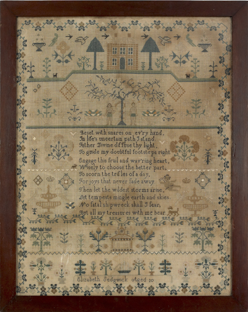 Large silk on linen sampler early