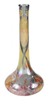 LARGE SILVER OVERLAY ART GLASS