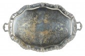 LARGE SILVERPLATE FOOTED TWO-H