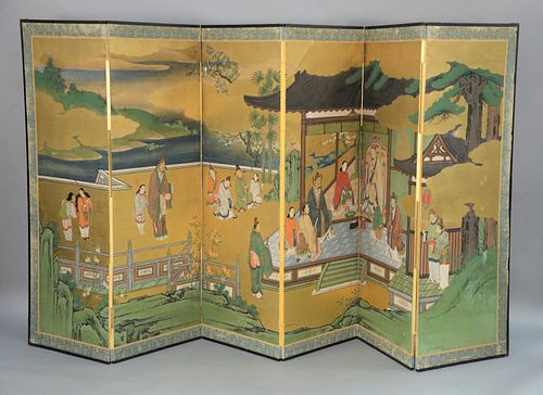 LARGE SIX PANEL SCREEN DEPICTING
