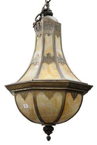 LARGE SLAG GLASS BELLFORM HANGING