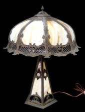 LARGE SLAG GLASS TABLE LAMP, E